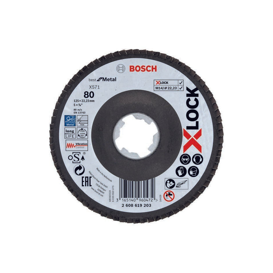 Bosch X-LOCK 125mm K80 Metal Flap Disc for Angle Grinders - Fast Change, Durable Performance